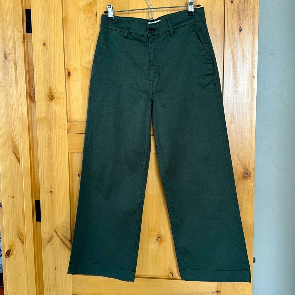 Green Kotn Wide Leg Cropped Pants